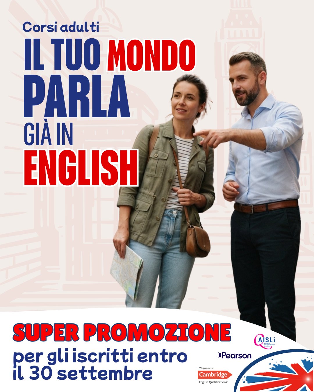Siamo ufficialmente pronti a ricominciare con i nostri nuovi corsi di inglese per tutte le età e livelli! 👩‍🏫 🇬🇧

Approfitta della nostra promozione con cui potrai avere uno sconto extra se ti iscrivi entro il 30 settembre. 

Da oltre 15 anni aiutiamo bambini, giovani e adulti a imparare e perfezionare il loro inglese. 

Da noi troverai: 
🧑‍🏫 docenti madrelingua qualificati 

👥 corsi collettivi, piccoli gruppi e tanta conversazione 

📅 corsi individuali in giorni e orari flessibili, in sede e/o online 

📈 tutti i livelli di preparazione, da principiante (A1) a padronanza (C2) 

🎓 scuola accreditata AISLI - corsi riconosciuti dal MIM

🥇 corsi validi ai fini dei crediti formativi 

🌎 preparazione alle certificazioni linguistiche internazionali 

♥️ la fiducia di migliaia di studenti e famiglie che ci hanno scelto

Vieni a trovarci per fare il test di livello e avere una consulenza gratuita. 

Ti aspettiamo a Sestu in via Gorizia 9. 

Let’s goooo 😎

☎️ 070 7530610 - 375 7054766
📧 info@ispeakenglishsestu.it
📲 www.ispeakenglishsestu.it

 #InglesePerTutti #imparareinglese #inglese #ingleseperitaliani #corsidiinglese